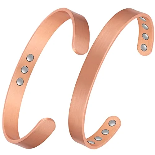 custom engraved leather cuff bracelet-2 Pcs Sleek Copper Magnetic Bracelet with 11 Magnets