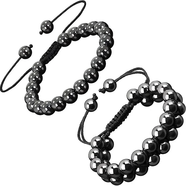 diamond charm bracelet for women-2PCS Hematite Magnets Bracelets for Men Women