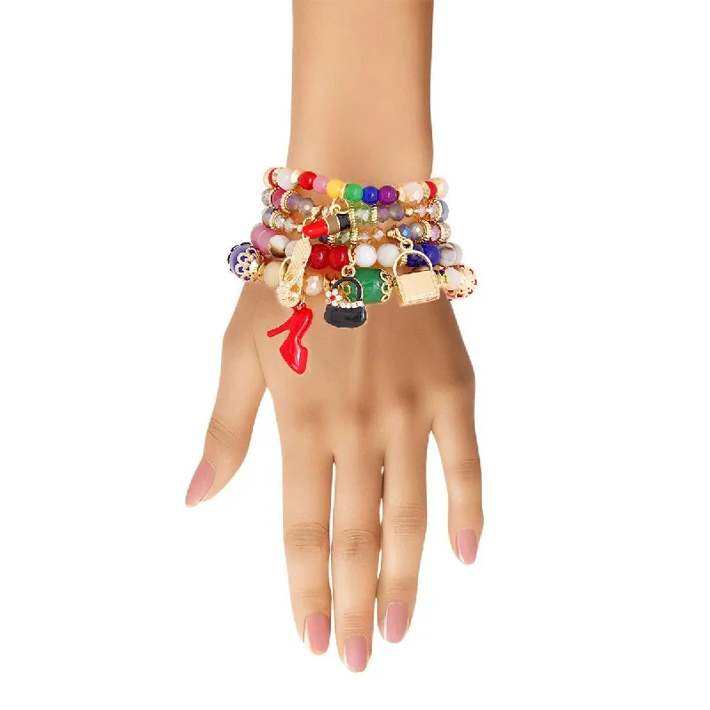 delicate silver chain bracelet-Get Your Groove On with a Colorful Bead & Charm Bracelet Set | Buy Now