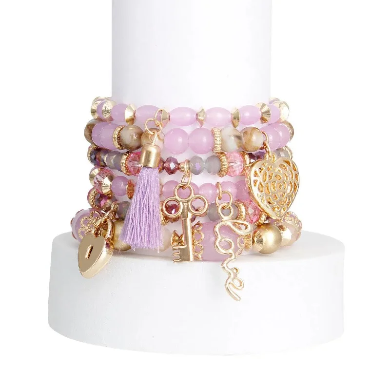 classic gold charm bracelet for women-Shop Lavender Bead Charm Bracelets - Affordable and Elegant