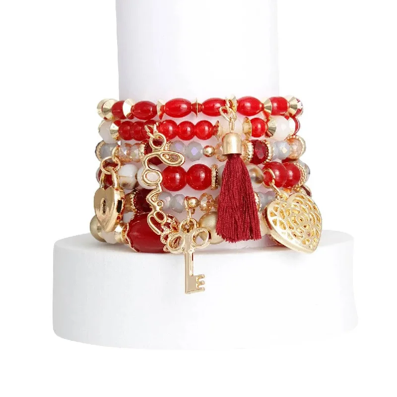 personalized gemstone bangle-Shop the Best Burgundy-Red Bead Charm Bracelets Now