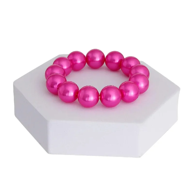 silver gemstone stretch bracelet-Fuchsia Acrylic Pearl Beaded Bracelet