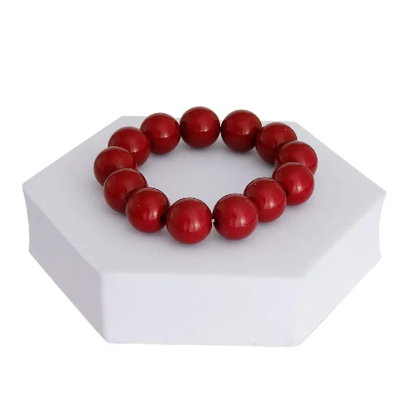 handmade adjustable gemstone bracelet-Red Acrylic Pearl Beaded Bracelet