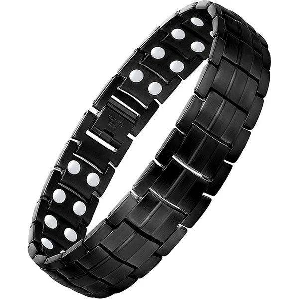 custom gold bracelet for men-Black Double Row Magnets Titanium Steel Magnetic Bracelet