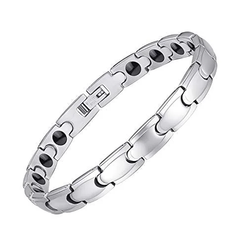 silver and leather bracelet for men-Black Gallstone Magnetic Bracelet for Women Elegant