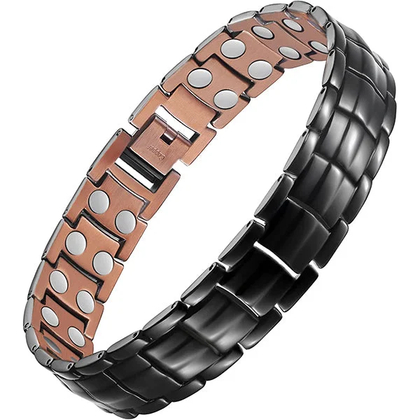 adjustable rope bracelet for women-Black Men's Copper Bracelets with Double-Row Strong Magnets