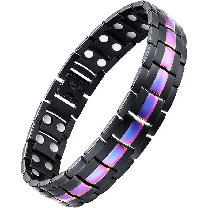 silver bracelet with charms for women-Black & Violet Double Row Magnets Titanium Steel Magnetic Bracelet