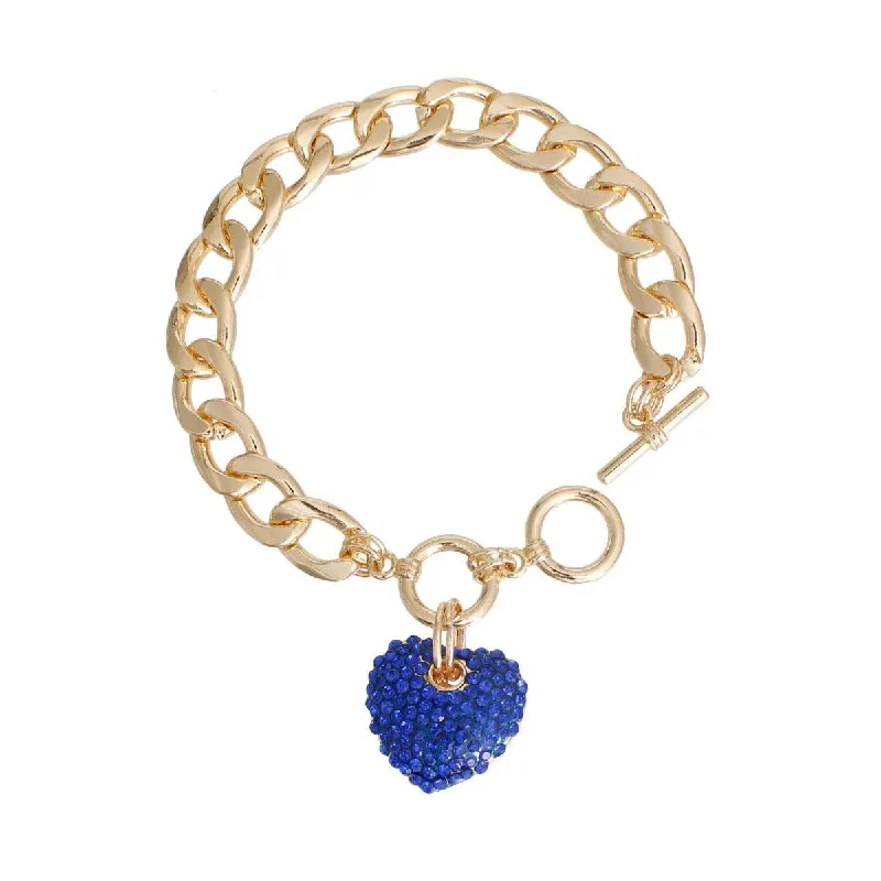 stylish crystal cuff bracelet-Yellow Gold Plated Bracelet Blue Heart Charm