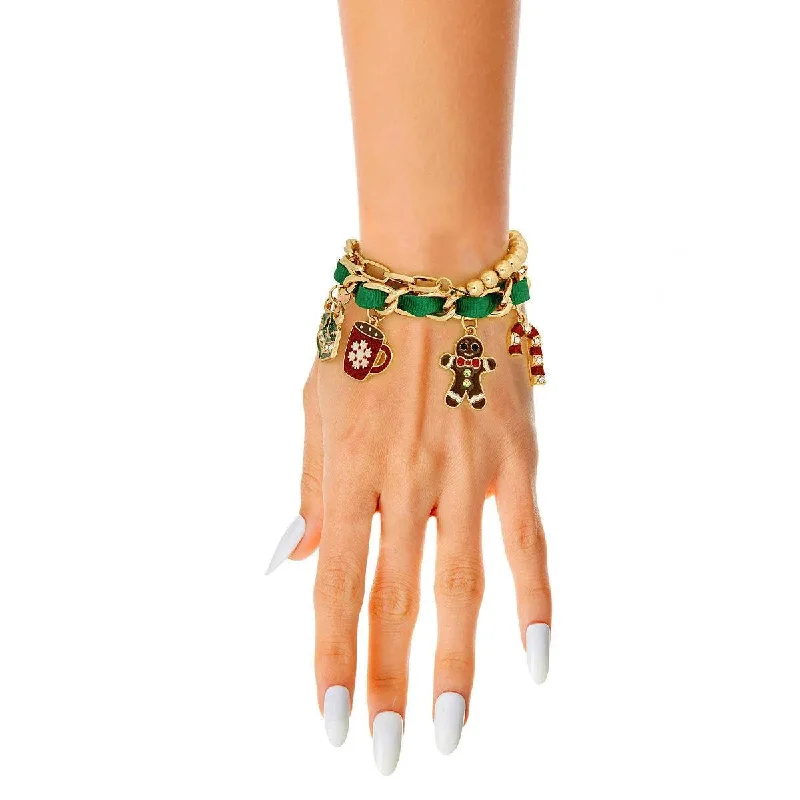 multi-color crystal bracelet-Get Festive with Our Gingerbread Plus Charms Bracelet Set