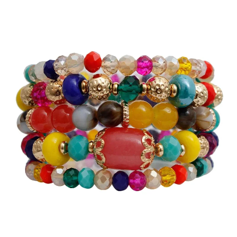 beaded leather charm bracelet-Top 5 Multicolor Glass Beaded Bracelet Stacks - Grab Yours Today!