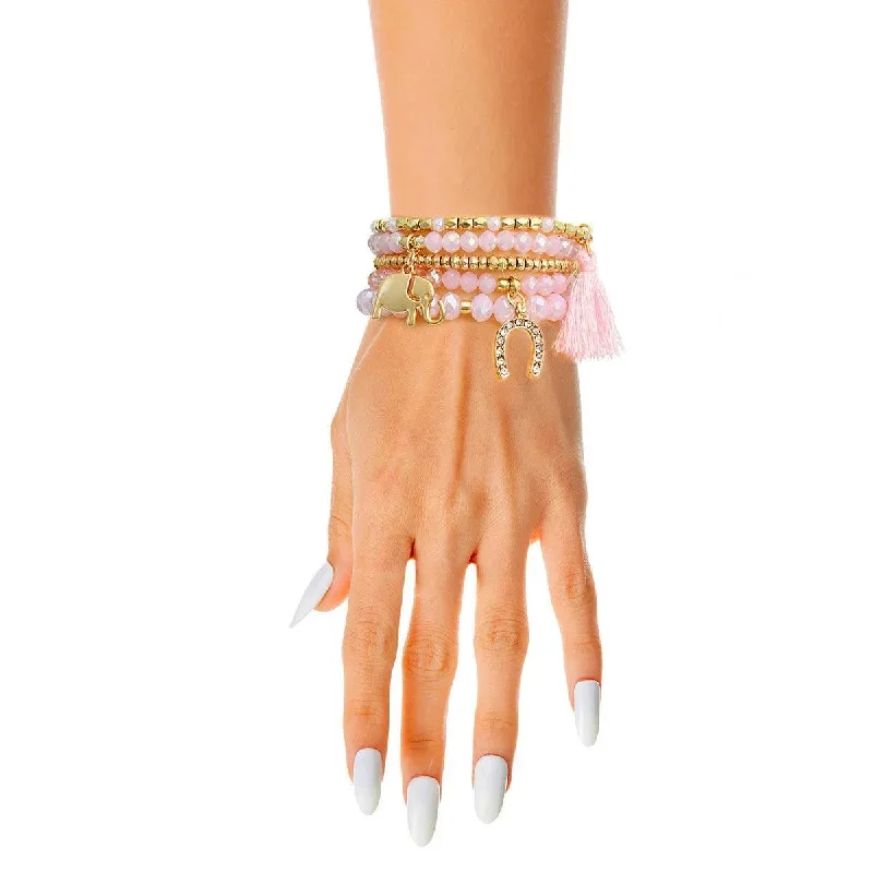 multi-colored gemstone bracelet-Light Pink/Gold Bracelets: Shop Now for the Perfect Accessory