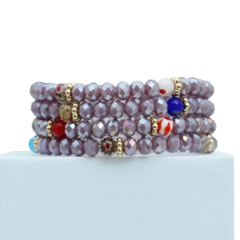 crystal and pearl bracelet-Light Purple Glass Bead Stackable Bracelets