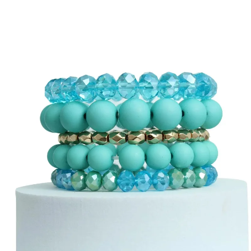 personalized gemstone cuff bracelet-Matte Blue Ball and Faceted Stackable Bracelets