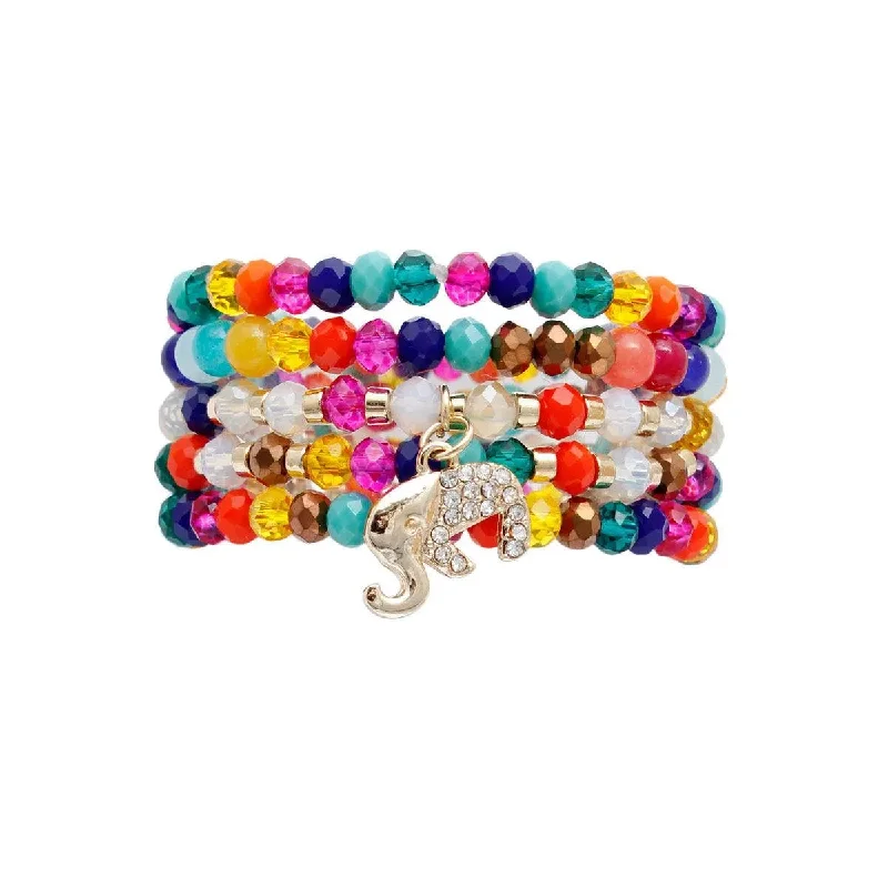 handmade gemstone bangle-Multicolor Bead Bracelet Set Elephant Charm