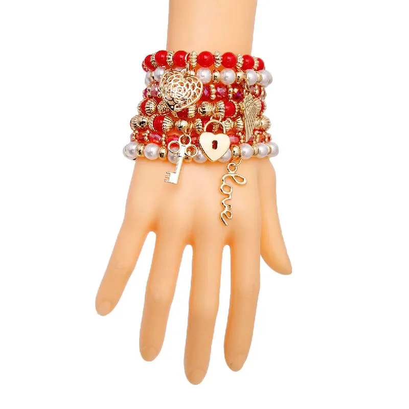 customized leather bracelet for men-Make a Statement with Red & Faux Pearl Love Charm Bracelets: Shop the Latest Trends Now