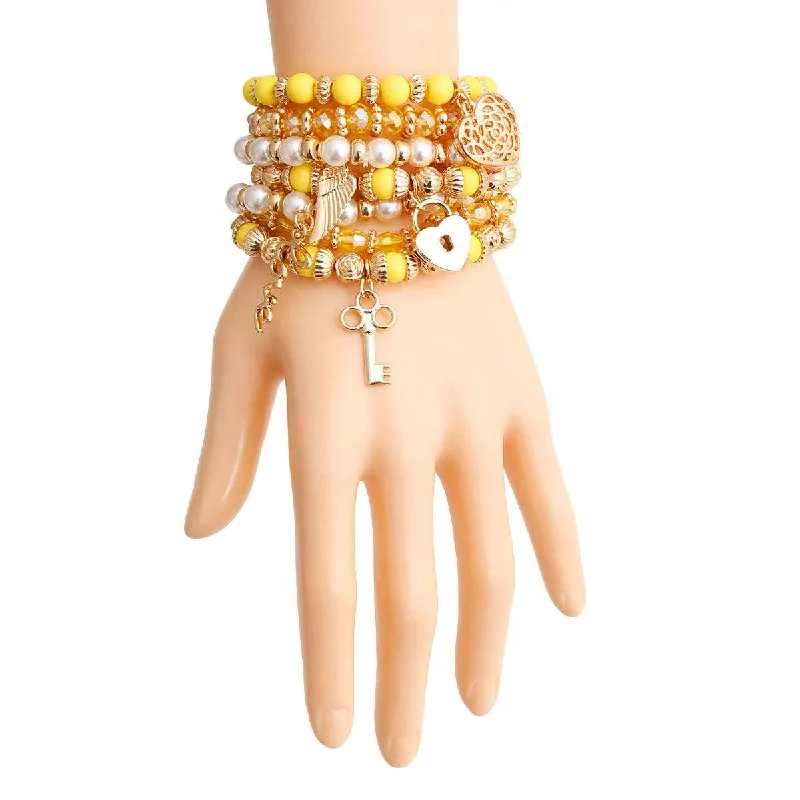 natural gemstone charm bracelet-Get Stunning Yellow & Faux Pearl Love Charm Bracelets - Shop Now!