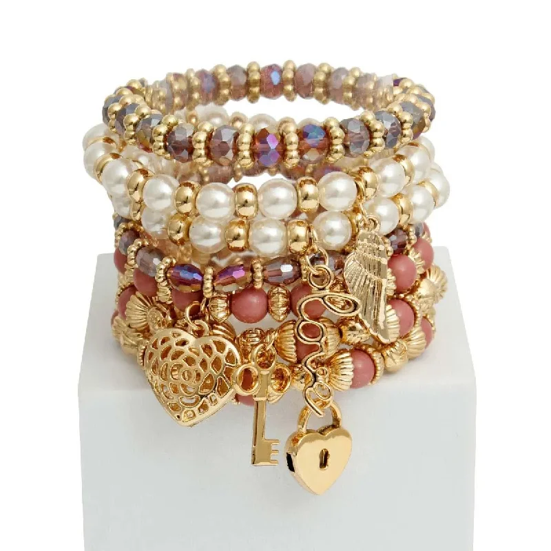 luxurious beaded cuff bracelet-Mulberry and Faux Pearl Love Charm Bracelets - Shop Now!