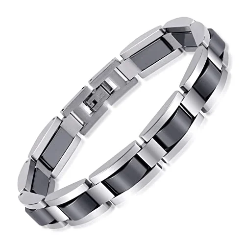 stackable silver bangles-Classic Balck Stainless Steel Mens Magnetic Bracelets