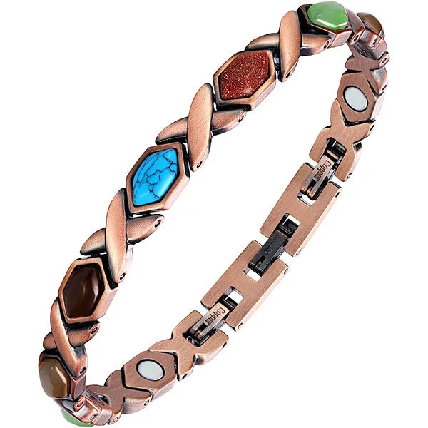 multi-colored charm bracelet for men-Colorful Natural Turquoise Pure Copper Magnetic Therapy Bracelets