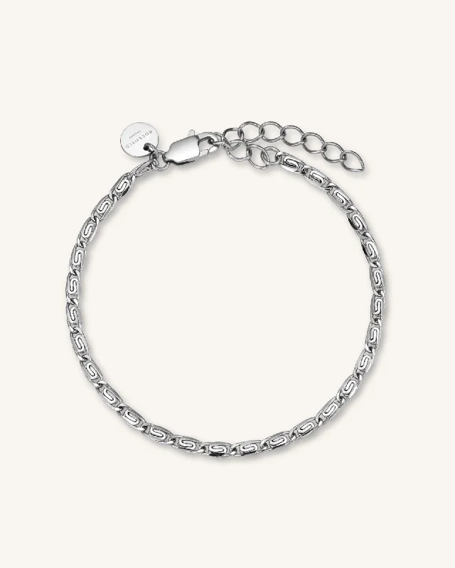 stackable leather and metal bracelets-Swirl Bracelet Silver