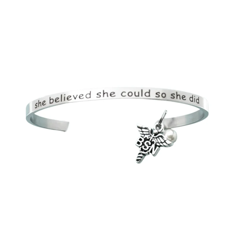 custom engraved bangle bracelet-Bachelor of Science in Nursing Bracelet in Stainless Steel