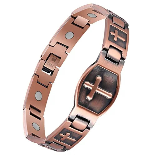 adjustable chain bracelet for women-Cross Copper Bracelet for Men 99.99% Solid Copper Magnetic Bracelet