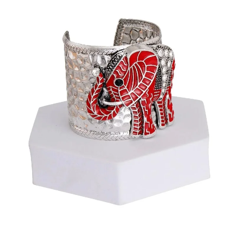 men's adjustable cuff bracelet-Shop Red Elephant Rhinestone Cuff Bracelet: Dazzling Arm Candy!