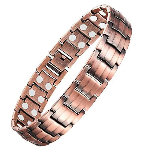 vintage silver chain bracelet-Double-Row Strong Men's Copper Magnetic Bracelet for Arthritis