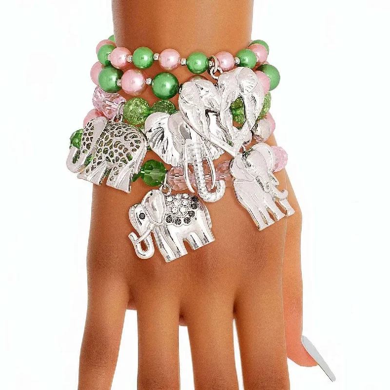 pearl stretch bracelet for women-Playful Elephant Beaded Stretch Bracelets (Set of 5)