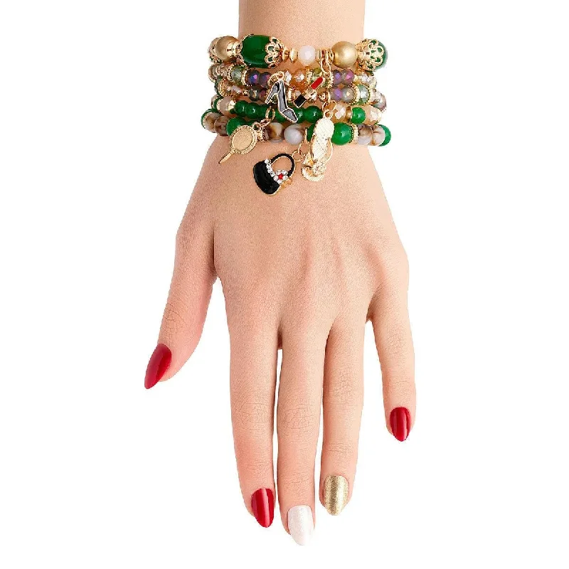 cute flower charm bracelet for girls-Stylish Green Bead Fashion Charm Bracelets - Add Color to Your Outfit