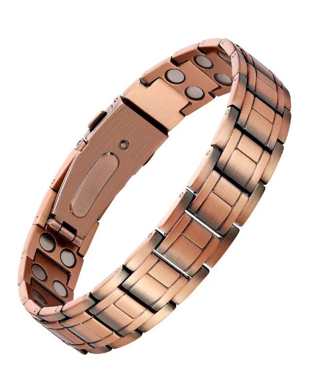 hand-woven leather cord bracelet-Feraco 99.99% Pure Copper Bracelet for Men, Ultra Strength Magnetic Bracelet with Powerful Neodymium Magnets & Pro Folding Clasp, Adjustable