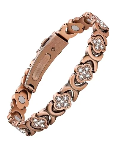 vintage gemstone bracelet-Feraco Pure Copper Bracelets for Women, 3800 Gauss Neodymium Magnet & Sparkling Zirconia