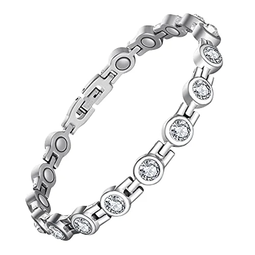 handmade silver charm bracelet-Gorgeous Sparkling Cubic Zirconia Magnetic Bracelet for Women