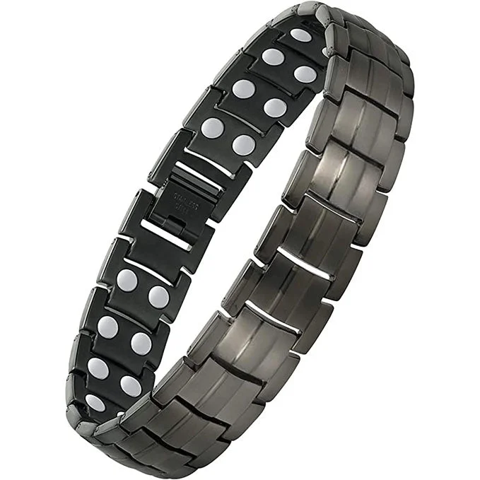 vintage rope bracelet for men-Gray Double Row Magnets Titanium Steel Magnetic Bracelet