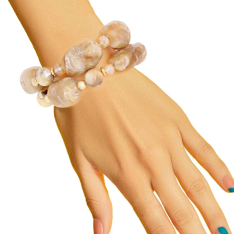 luxurious chain bracelet for women-Unique Light Brown Marbled Beaded Bracelets: Get Yours Today!