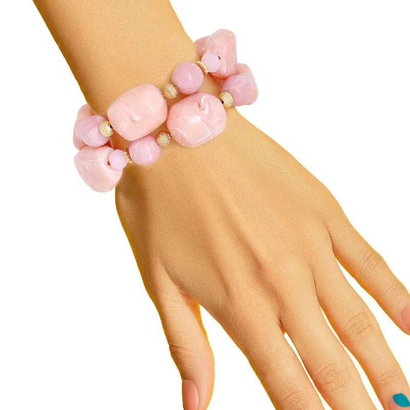 custom leather bracelet for kids-Stylish Pink Marbled Beaded Bracelets - Get Yours Today & Stand Out