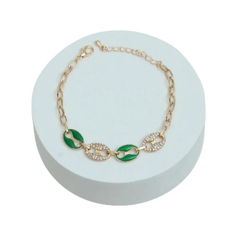 hand-carved gemstone bracelet for men-Eye-Catching Matelot Chain Bracelet in Green and Gold Color