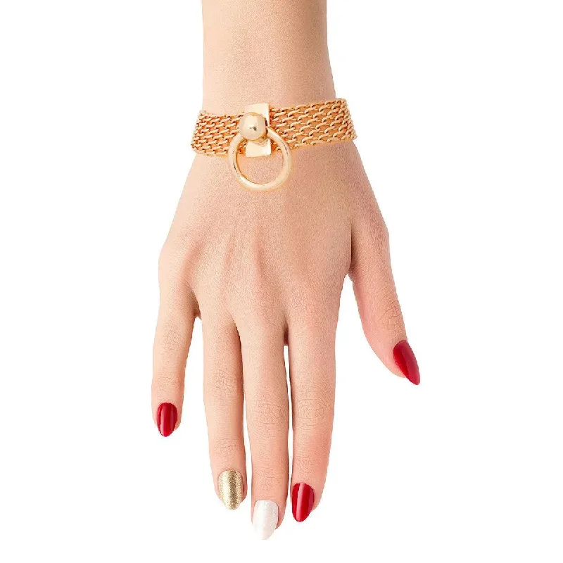 trendy beaded bangle bracelet-Get Noticed with Gold Mesh Chain Toggle Bracelet: Fashion Jewelry Statement Piece