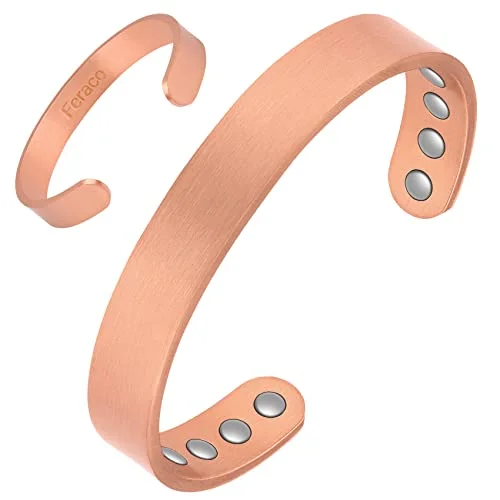 stretchy crystal bracelet for women-Pure Copper Plain Magnetic Heavyweight Cuff Bracelet for Men