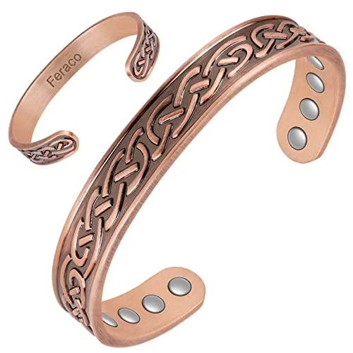 leather charm bracelet for couples-Pure Copper Plain Magnetic Heavyweight Cuff Bracelet for Men