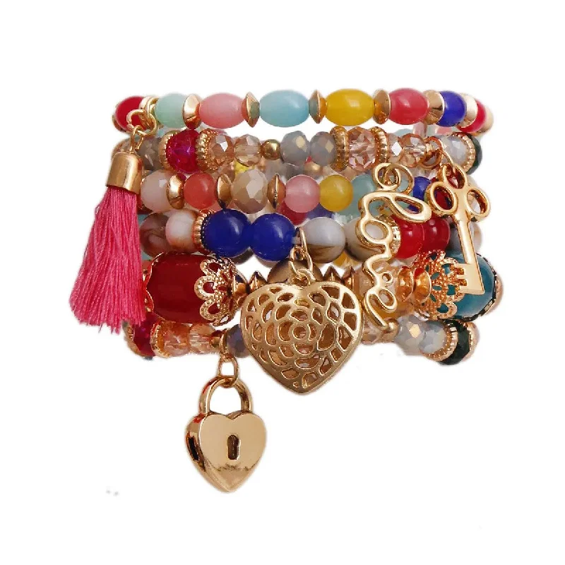 handmade gemstone charm bracelet-Rainbow Beaded Bracelets with Gold Finish Charms - Perfect for Any Occasion - Shop Now!