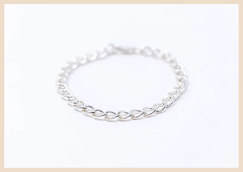 personalized leather link bracelet-Silver Curb Chain Bracelet