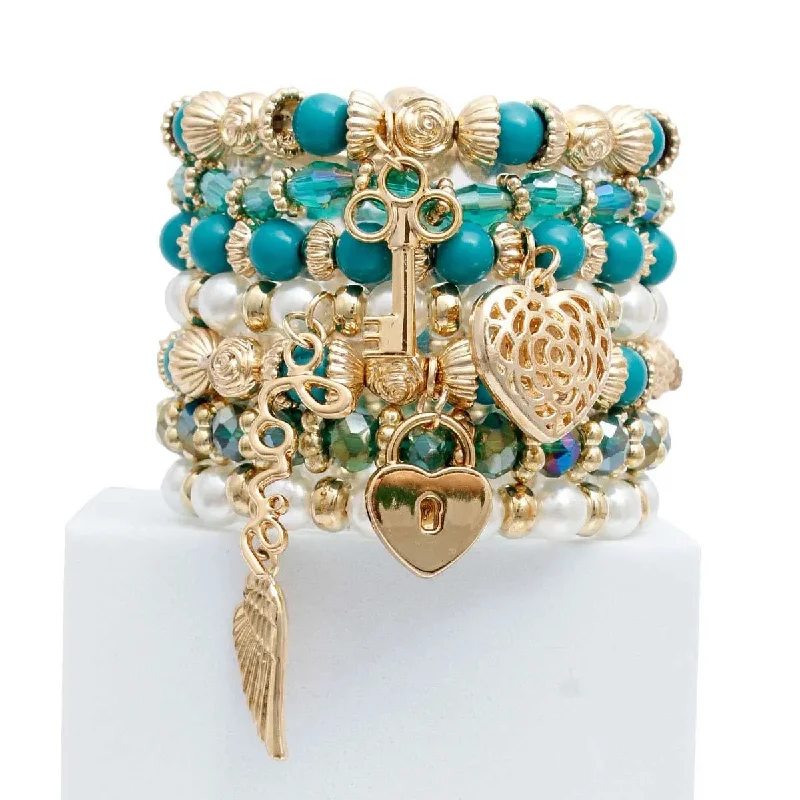 gemstone bracelet with charm-Teal, Faux Pearl Bracelets: Add a Touch of Elegance to Your Everyday Look