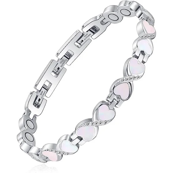 silver heart bracelet for her-Titanium Steel Magnetic Bracelets with Natural Fritillaria for Women