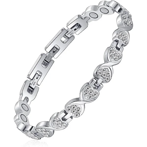 boho style charm bracelet-Titanium Steel Magnetic Therapy Bracelets with Sparkling Zirconia for Women