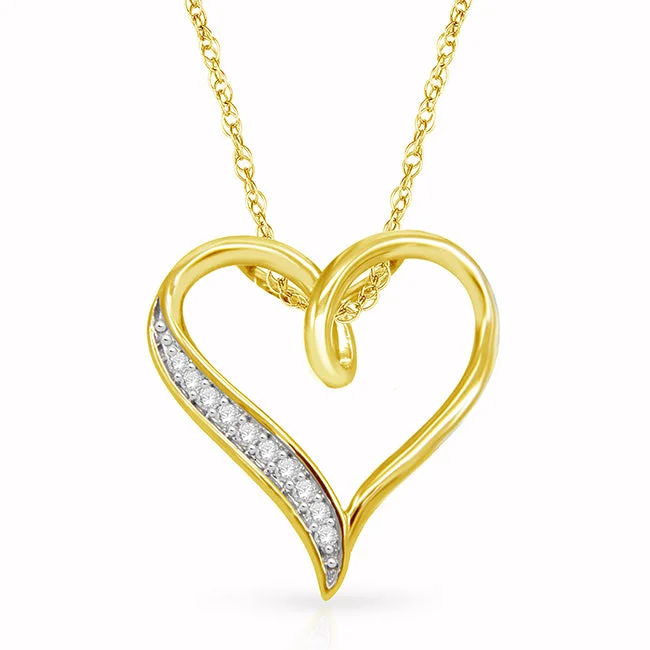 men’s nameplate necklace with engraving-1/10 CTW Diamond Heart Pendant in Gold Plated Sterling Silver