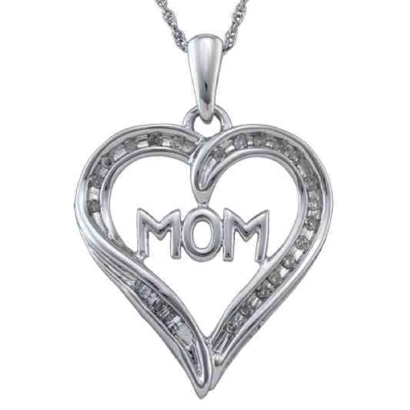 chunky gold chain necklace-1/10 CTW Diamond Mom 18-inch Pendant in 10KT White Gold