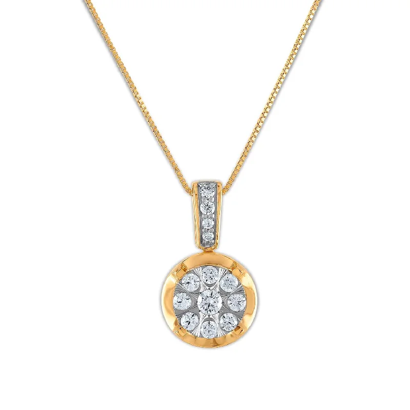 custom silver love necklace-1/2 CTW Diamond Cluster 18-inch Pendant in 10KT White and Yellow Gold