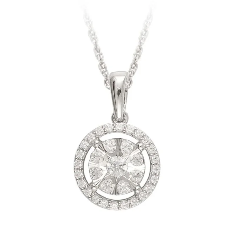 customized angel charm necklace-1/2 CTW Diamond Halo 18-inch Pendant in 10KT White Gold