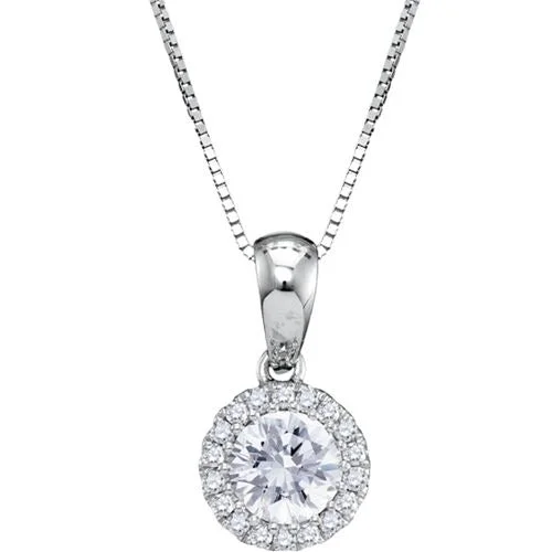 men’s custom engraved heart necklace-1/2 CTW Diamond Halo 18-inch Pendant in 14KT White Gold